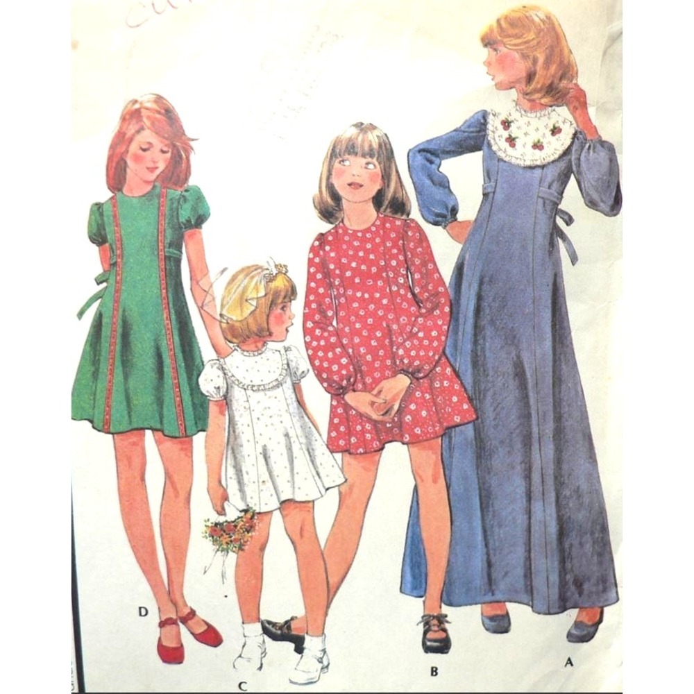 Vintage 1975 Sewing Pattern McCall's 4846 Child's Puff Sleeve Dress size 6 Cut